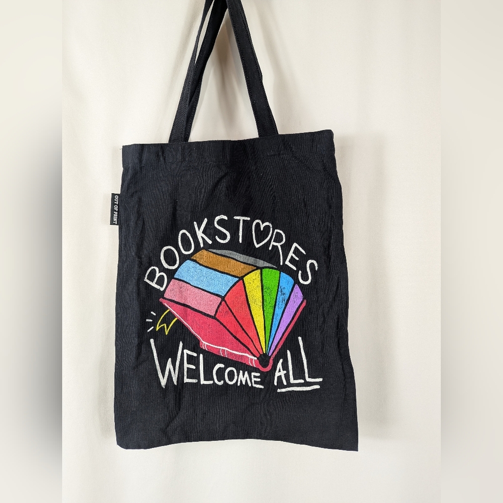 Out of Print Bookstores Welcome All LGBTQ+ Pride Canvas Tote Bag Rainbow Pride